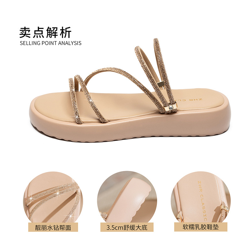 Sandal đính đá nữ đế thấp lấp lánh phong cách Tây, dễ phối đồ — BK110 màu bạc