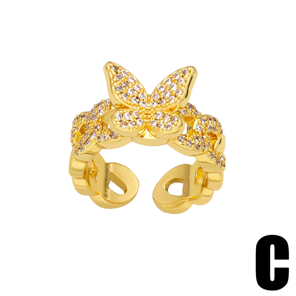 Fashion Creative Zircon Inlaid Butterfly Flower Adjustable Copper Ring