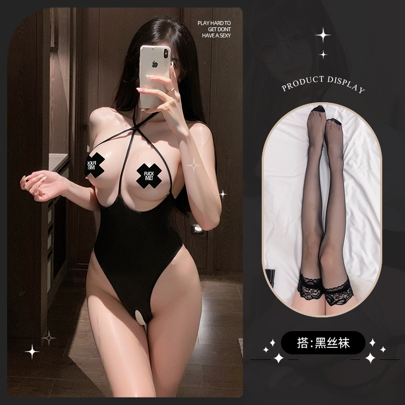 [블랙] 가랑이 없는 원피스 + 젖꼭지 가리개 + 블랙 스타킹