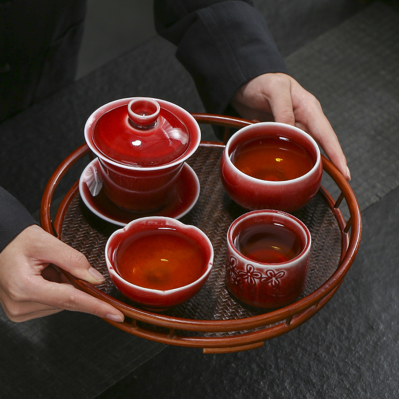 Big red ceramic tea cup for home use