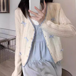 chic法式奶系温柔毛衣海盐巴斯克杏色蝴蝶结针织衫外套女韩系早春