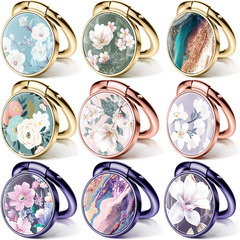 歐美電鍍金屬花卉指環扣粘貼支架小碎花滴膠樹脂手機指環支架跨境