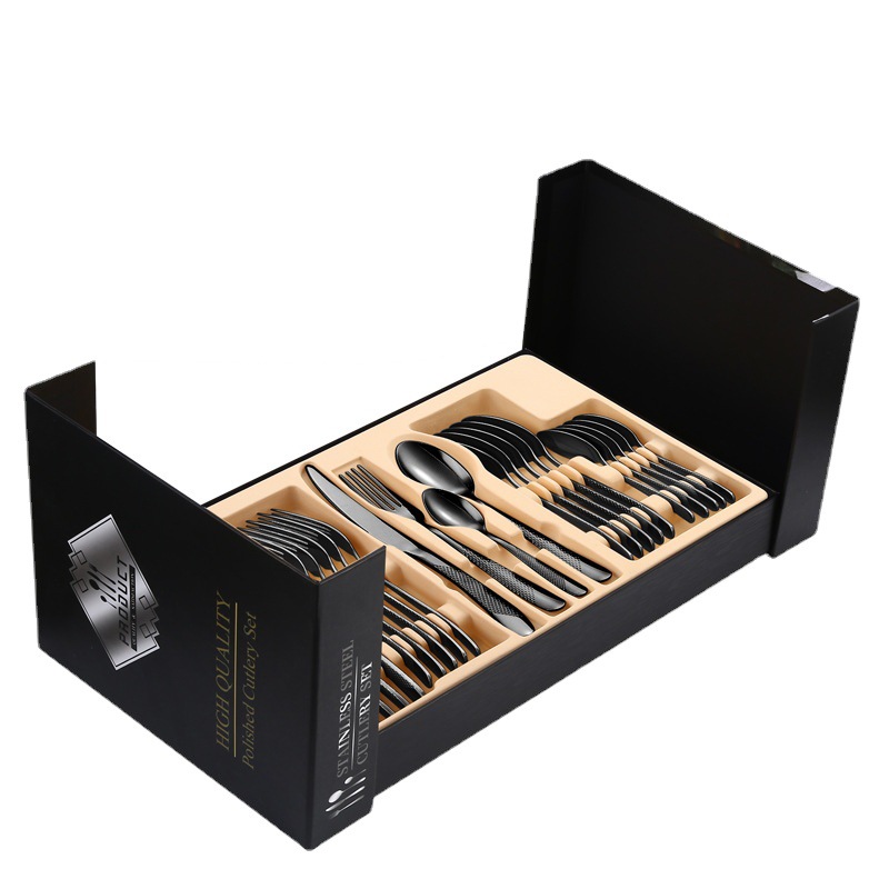 Amazon Tik Tok vajilla de acero inoxidable caliente 24 piezas traje estrella diamante cuatro piezas principales cuchillo, tenedor y cuchara caja de regalo traje