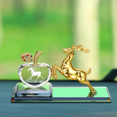 Safe journey deer net Car ornaments - golden-light-deer-on-both-sides-apple-zodiac-horse