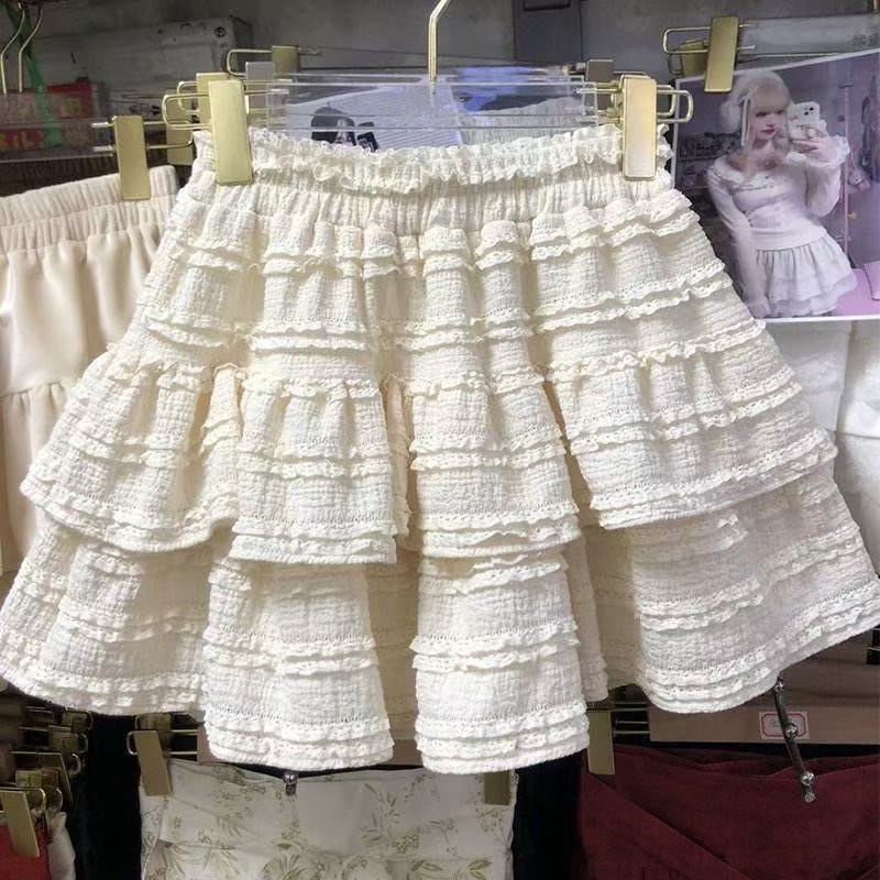 2025夏季大码胖mm芭蕾风蓬蓬短裙女高腰设计感蕾丝花边蛋糕半身裙