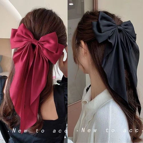 Big bow hairpin internet celebrity ribbon new solid color versatile spring clip hairpin Korean style temperament ponytail hair accessory