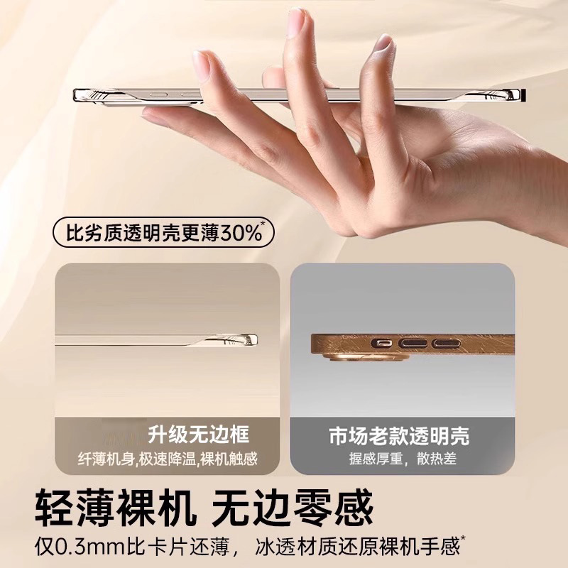 适用iPhone16promax手机壳无边框超薄透明苹果16保护套镜头全包套|undefined