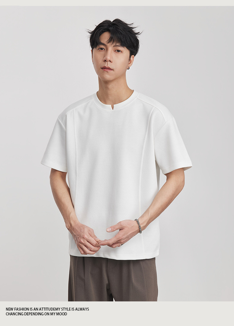 Áo thun nam cổ tròn dáng rộng cotton dày 260g — đen chi tiết 8