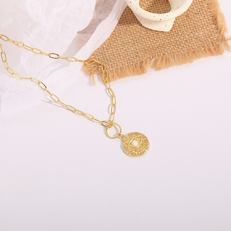 Retro Geometric Eye Copper Pendant Necklace Copper Necklaces