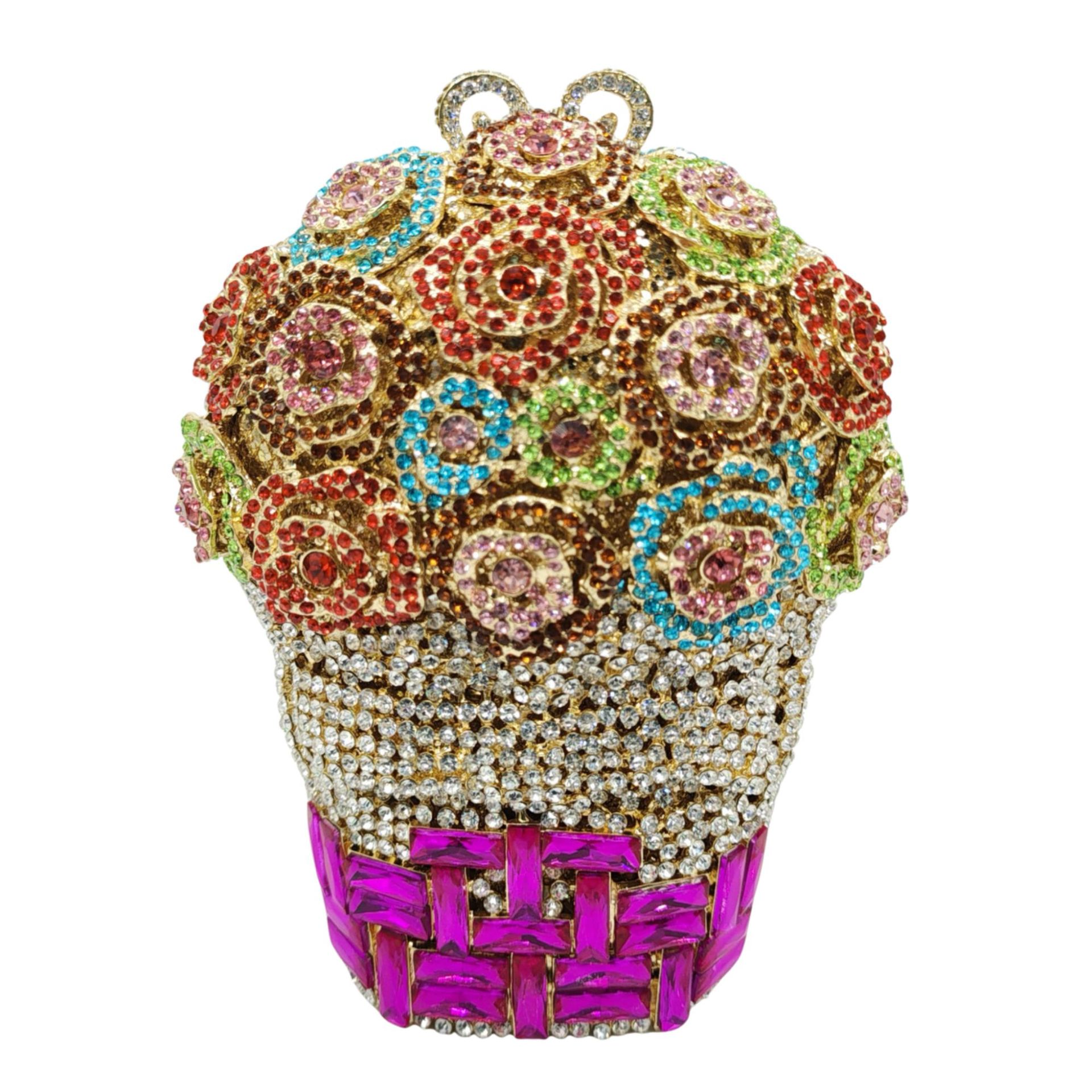 Clutch bag canasta de flores transfronterizas diamantes estilo bolsas de cena mayorista de fiestas de diamantes bolsas de mano