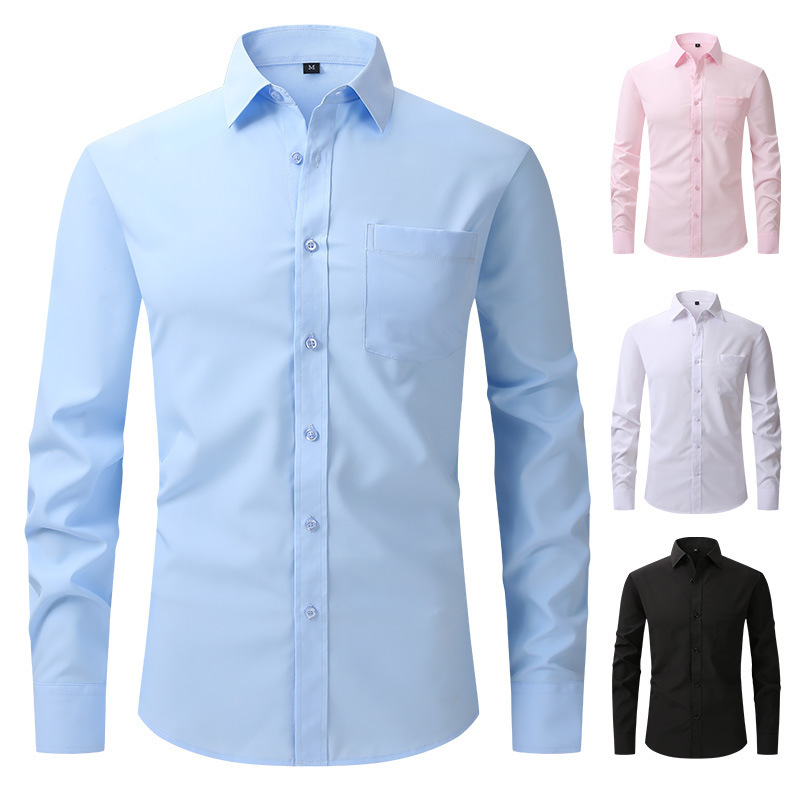 Fashion business stretch shirt men's slim long sleeve shirt solid color square collar men's shirt spot wholesale supply Fashion business stretch shirt men's slim long sleeve shirt solid color square collar men's shirt spot wholesale supply