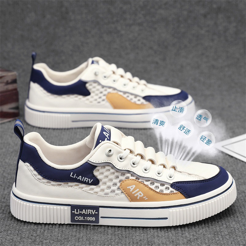 Zapatos de hombre de la estación europea, zapatos deportivos casuales transpirables de malla de transmisión en vivo de verano, zapatos de plataforma de todo fósforo de alta gama para estudiantes de moda