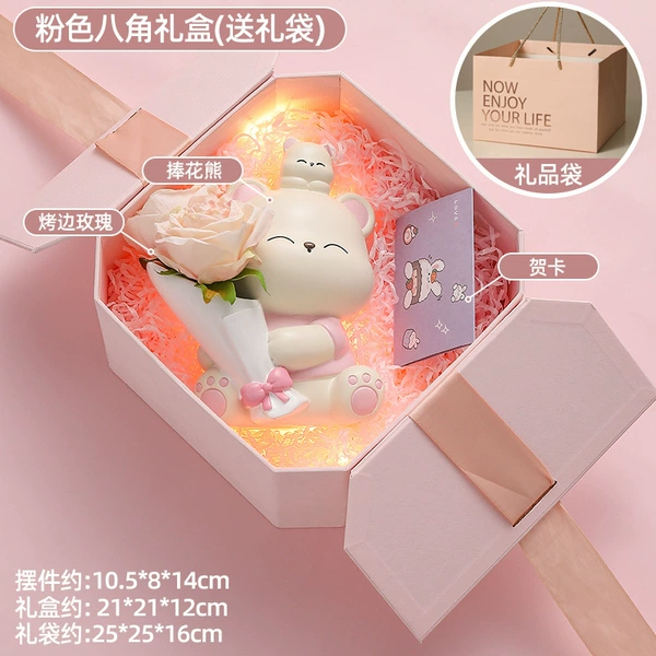 Medium size - pink bouquet bear