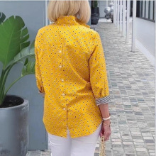 2024春季爆款波西米亚风经典圆点背后纽扣印花上衣七分袖衬衫