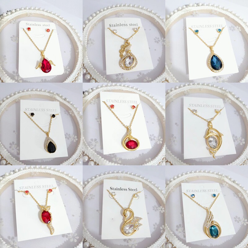 New European and American Trendy Titanium Steel Necklace and Earring Set for Women, High-Quality Zircon Casting Process, Bestie Gift Jewelry