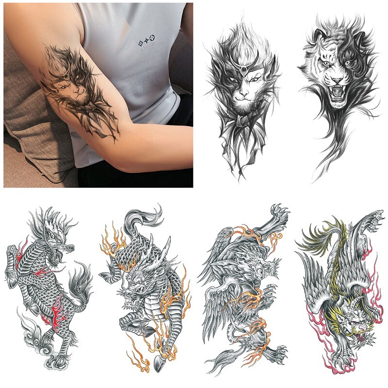 Men's auspicious animal hand-painted color temporary waterproof tattoo stickers in stock wholesale cross-border simulation tattoo stickers