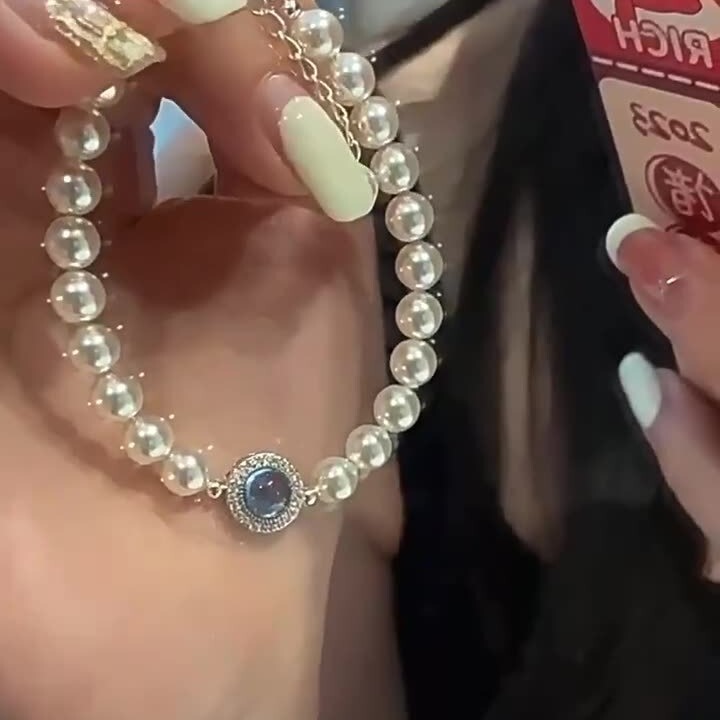 Jiaoren Aquamarine Bracelet s925 Sterling Silver Women's Advanced Pearl Design Feeling Temperament Bracelet All-match Bracelet