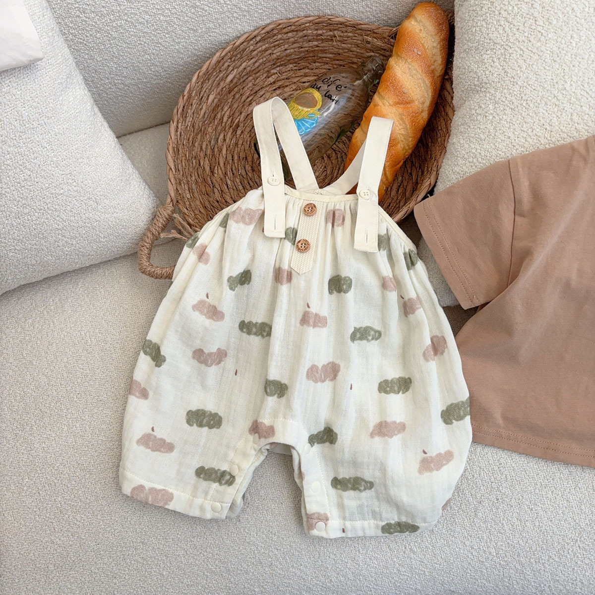 Ropa de verano para niños, babero de estilo nórdico, traje de manga corta, traje de salida suelto ligero de verano, traje de dos piezas