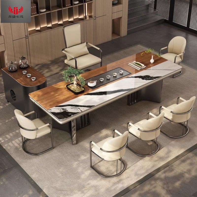Nueva mesa de té de estilo chino de kung fu, mesa de té de oficina, combinación de mesa de té de roca de lujo, mesa de té de piedra de lujo ligera y moderna.