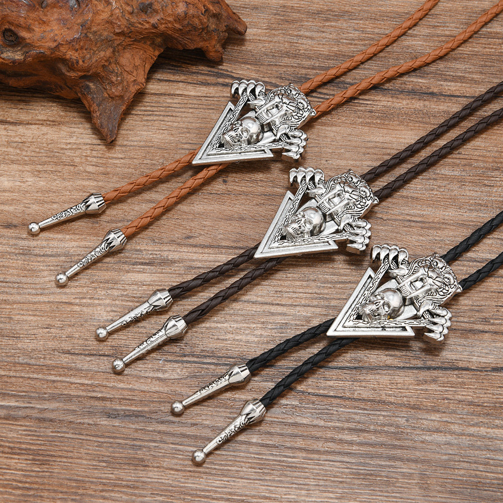 复古骷髅波洛领带男金属编织绳链项链个性潮流配饰