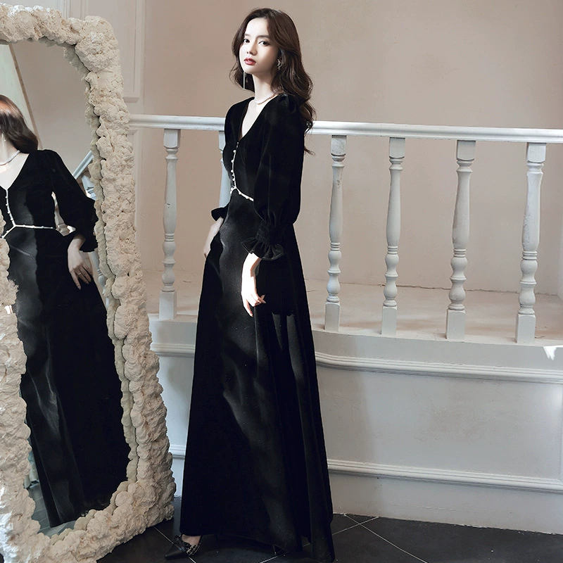 Бархатное французское вечернее платье женское 2023 новая Банкетная атмосфера темперамент платье королевы с длинным рукавом годовое платье