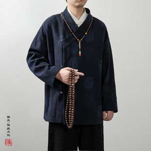 2024 autumn and winter new Chinese style men's cotton and linen jacquard improved Chinese clothing fleece-lined new Chinese coat a generation of hair