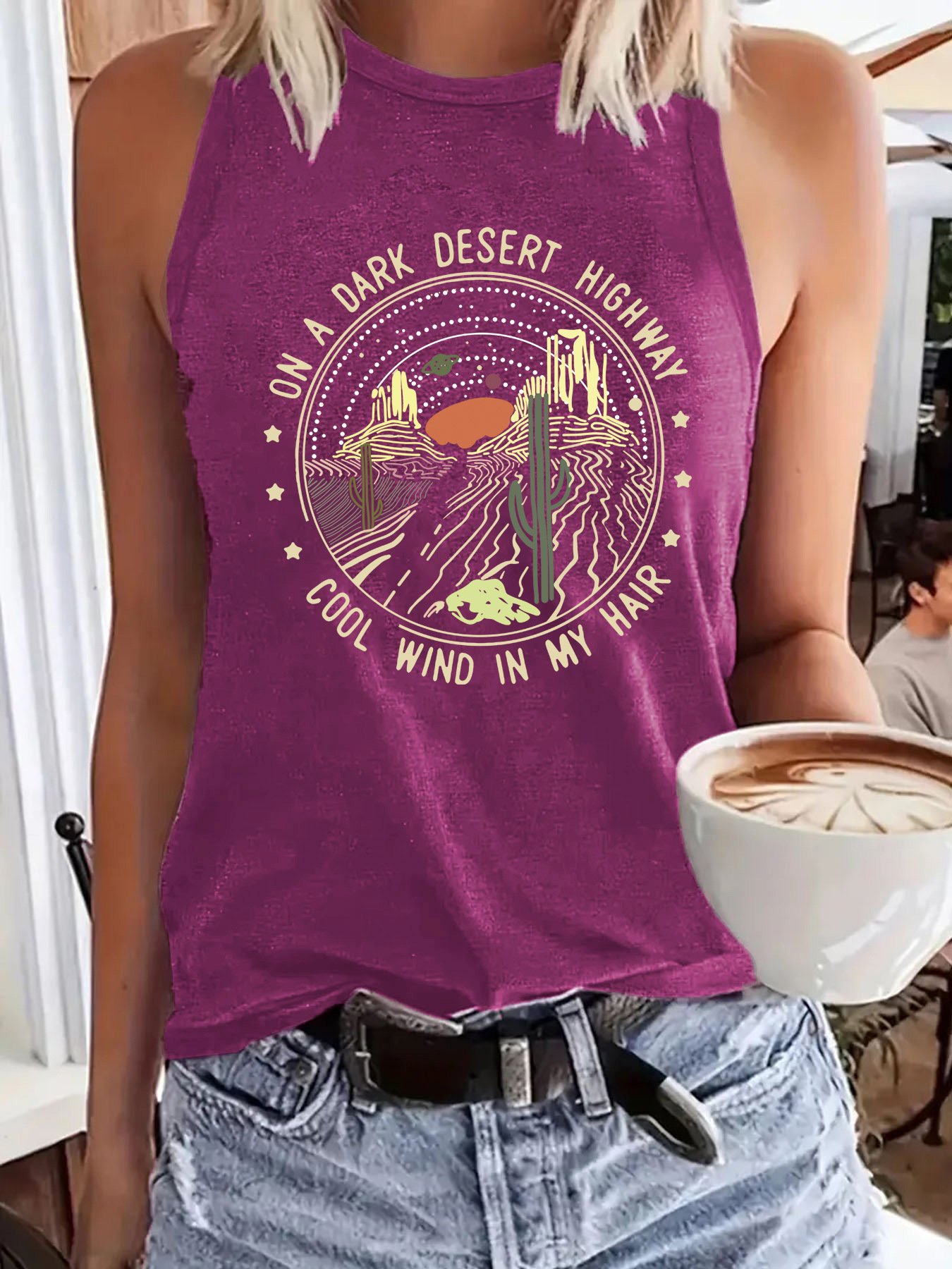 AliExpress Amazon Hot Sale Western Landscape Printed Round Neck Vest Spring Summer Casual Sleeveless Top Women's Clothing