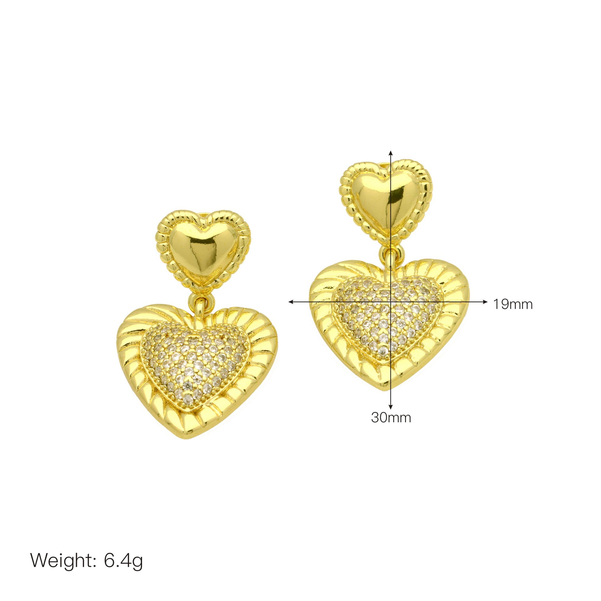 8g Weight Brass Ear Needle Material Zircon Inlay Material Drop Earrings, Ear Studs Classification 1 Pair Quantity Daily, Street Occasion Copper Material Heart Shape Pattern Women's Gender Inlay Design Sweet, IG Style Style 1 Pair Sweet IG Style Heart Shape Inlay Copper Zircon Drop Earrings Ear Studs 6