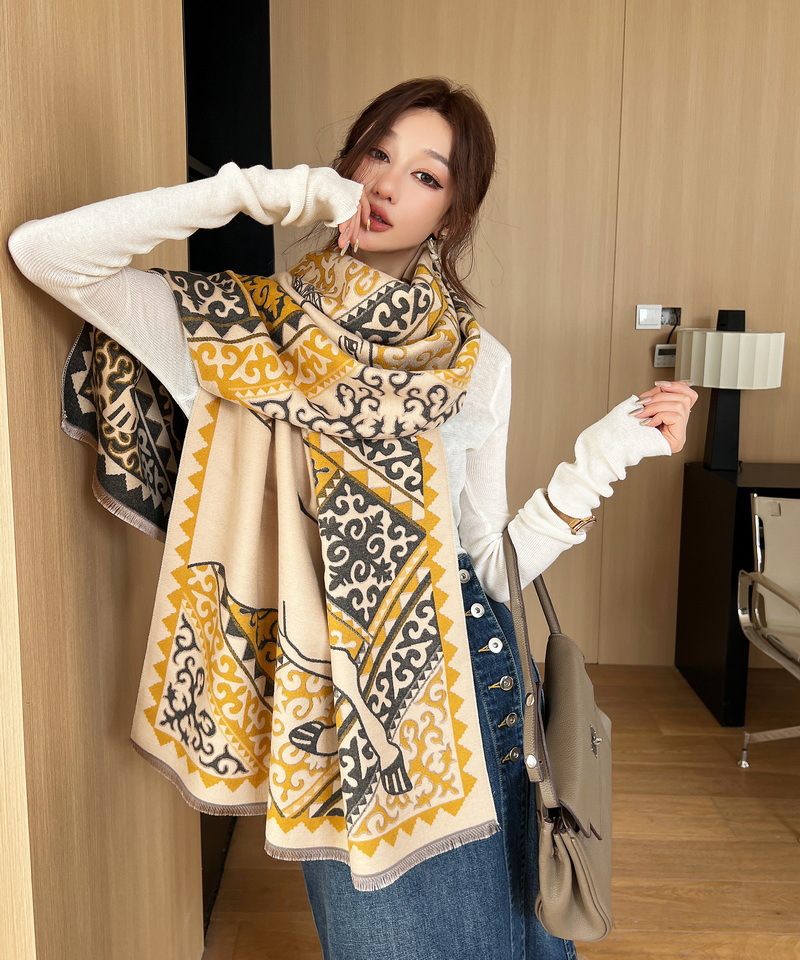 Bufanda de imitación de cachemir geométrica para mujer invierno_voghion.com