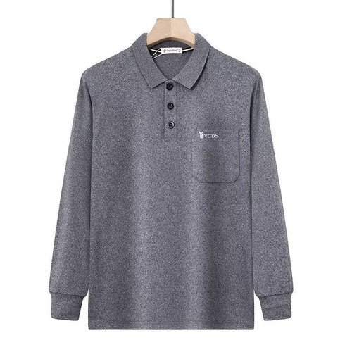 Men's Youth Long-Sleeve T-Shirt with Collar, Autumn/Winter Thicken Padding, Versatile Collar Shirt with Buttons, Plain Color Top, Fashion Trendy