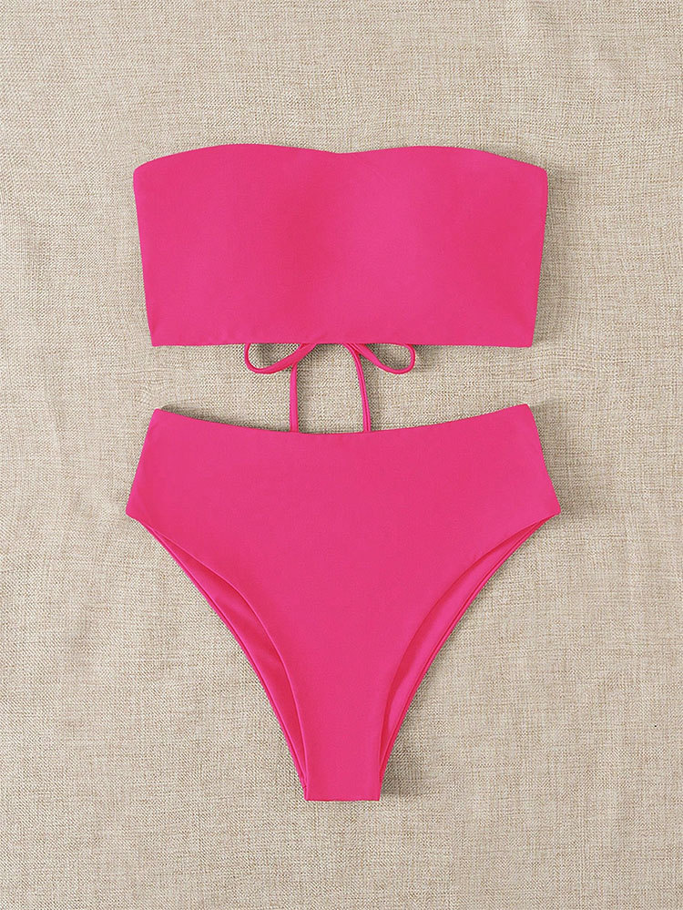 Bikini 2024 new sexy solid color strapless high waisted bikini women's swimsuit_voghion.com