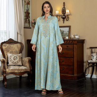 Cross-Border Amazon Foreign Trade Middle Eastern Women's Robe Jacquard Beaded Muslim Dress Robe