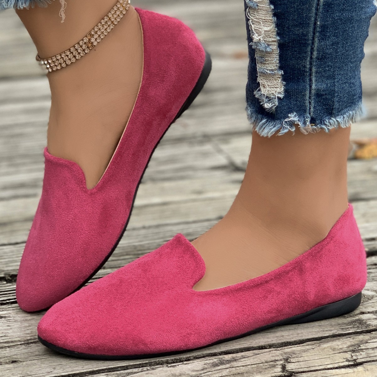 Cross-border Plus-size Women's Shallow Slip-on Shoes, 2024 Summer New European And American Style Flat Loafers, Size 43,_vogvips.com