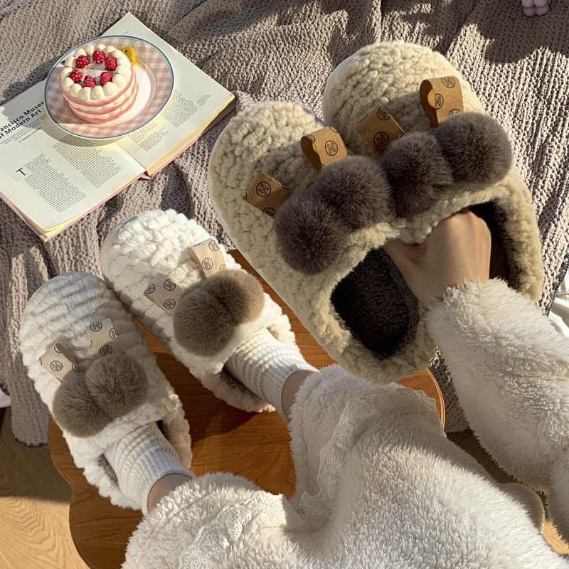 Autumn and winter cotton slippers female winter plush lovely home indoor non-slip warm floor simple cotton shoes_voghion.com