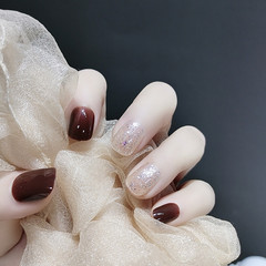 B280 Sunset Glow Short-Style Nail Art Finished Wearable Nails: Simple, Brightening Fake Nail Tips with Artificial Sealer and Shimmering Glitter