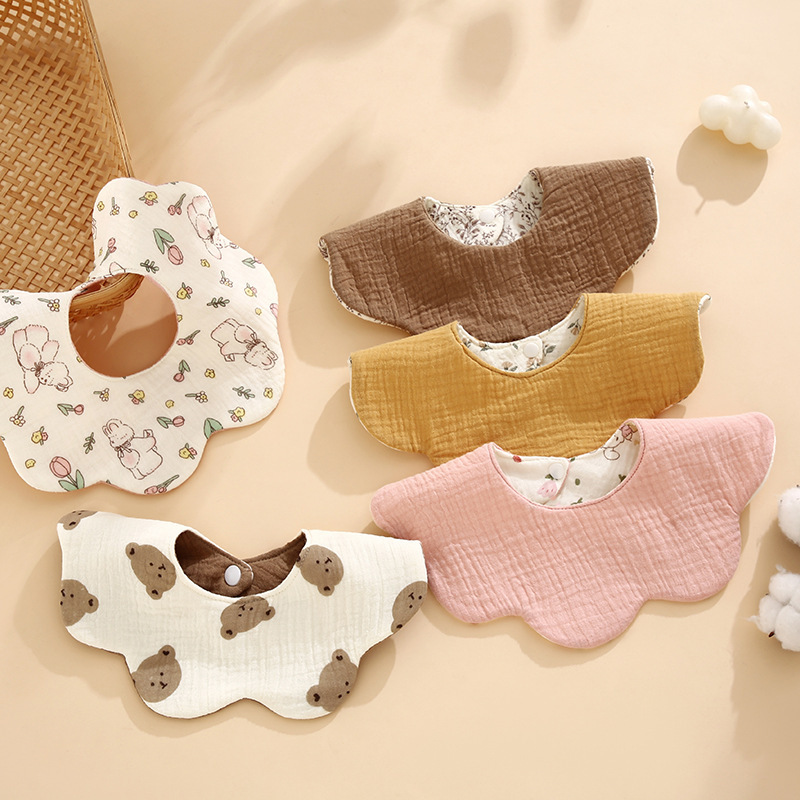 Newborn Baby 360 Degree Saliva Towel Baby Type a Cotton Gauze Waterproof Breathable Rotatable Ins Korean Style Bib