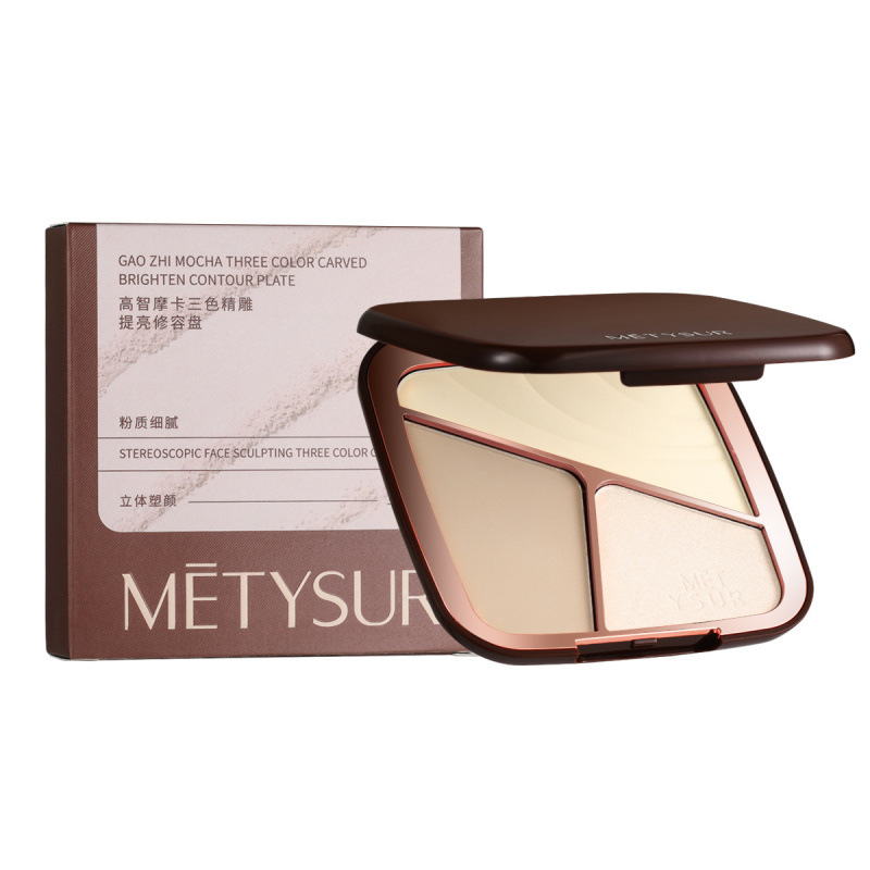 METYSUR Mei Mei Yuxiu Gaozhi Moca Tricolor esculpido brillante placa de reparación tridimensional transfronterizo placa de sombra de ojos cosméticos