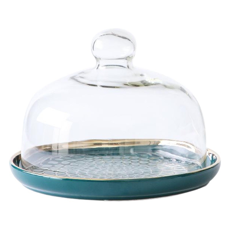 Nórdico nuevo plato de pastelería Placa de postre de pastel pastelería occidental para hornear cubierta de vidrio transparente Placa de pastelería bandeja de exhibición de pan