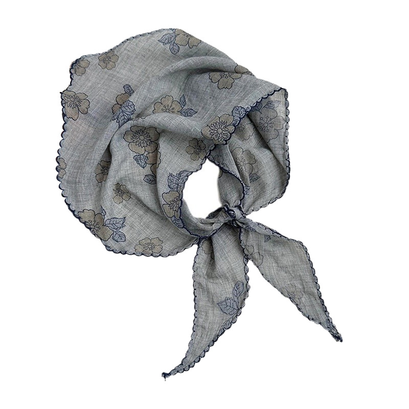 Pastoral viento de flores de encaje triángulo turbante de mujer de verano retrógrado francés de playa bufandas de seda protector solar correa de pelo