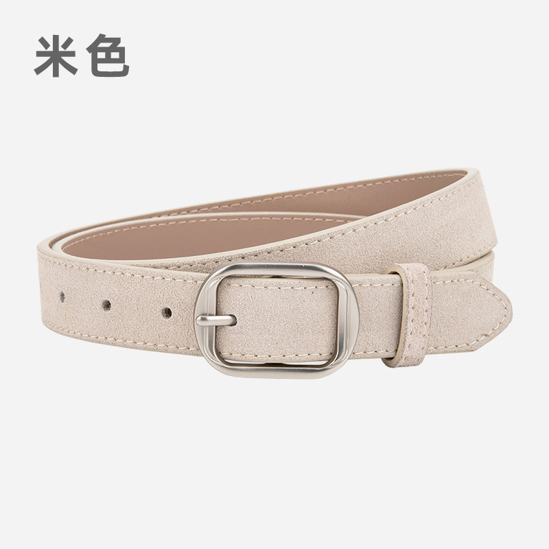 Matte 2.8cm Wide Women's Genuine Leather Belt, Cowhide Suede Trim For Jeans, High-End Pin Buckle British Retro Style - Thumbnail 6