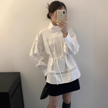 实拍！韩版气质重工镂空刺绣拼接显瘦百搭纯色小衫女装秋季新款