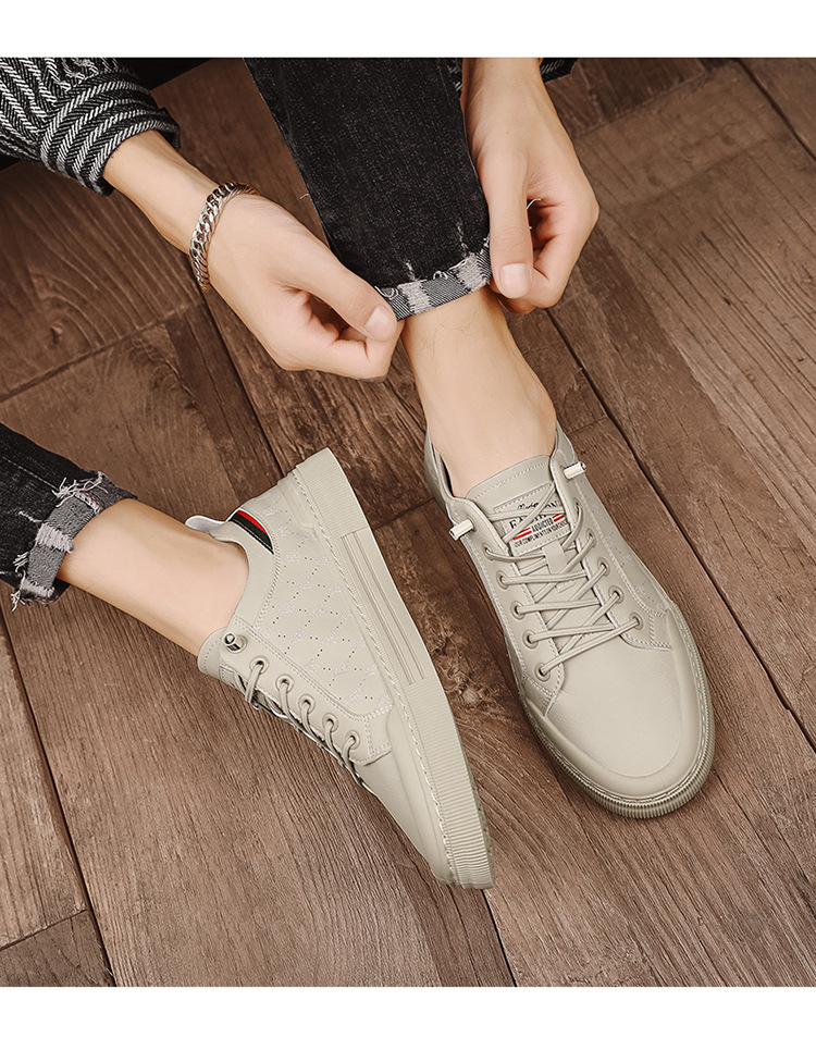 Men's Casual Shoes Microfibre Leather Trainers White Trendy_voghion.com
