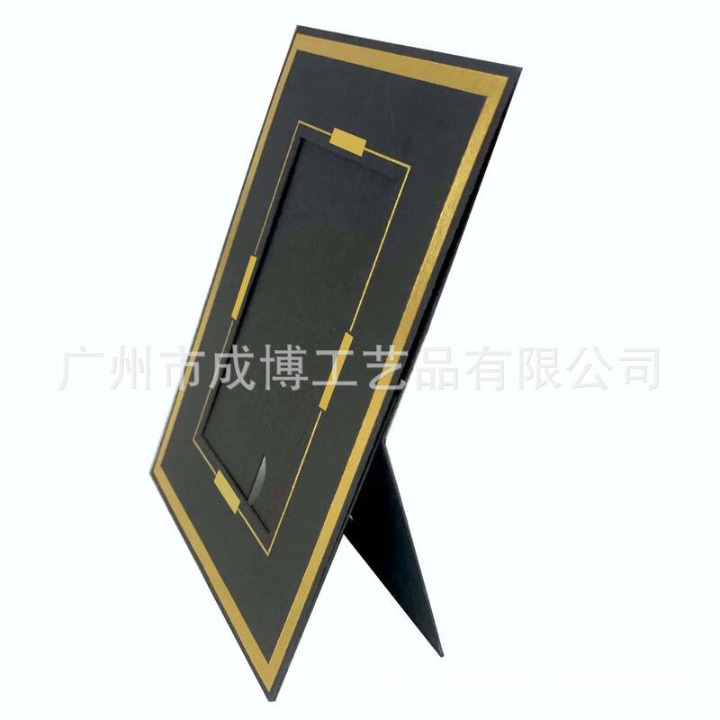 Customized Hot Stamping Gold Foil Black Cardboard Photo Frame Black Core Cardboard Photo Frame Back Frame Gold Logo