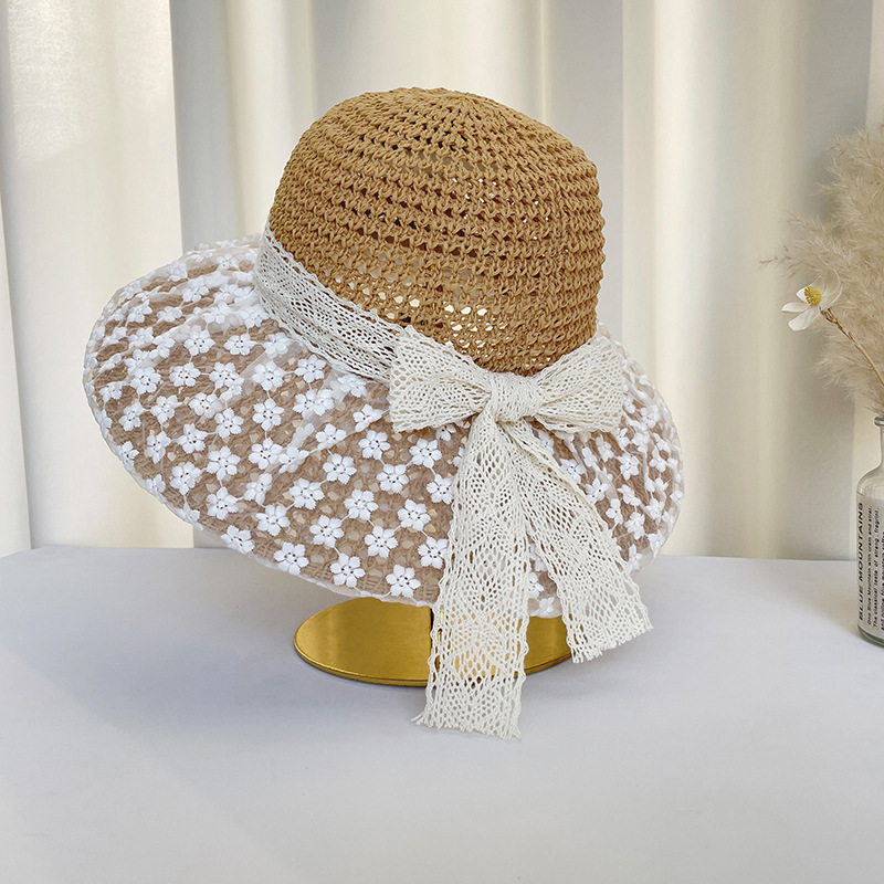 Straw Hat For Women New Style Japanese Style Small Fresh Lace Straw Hat Summer Travel Sun Hat Large Brim Beach Sun Hat_voghion.com