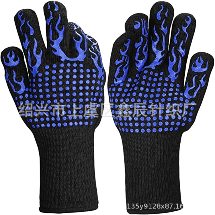 Bbq500 grados aramida resistente a altas temperaturas guantes ignífugos horno microondas aislamiento térmico hornear silicona barbacoa guantes