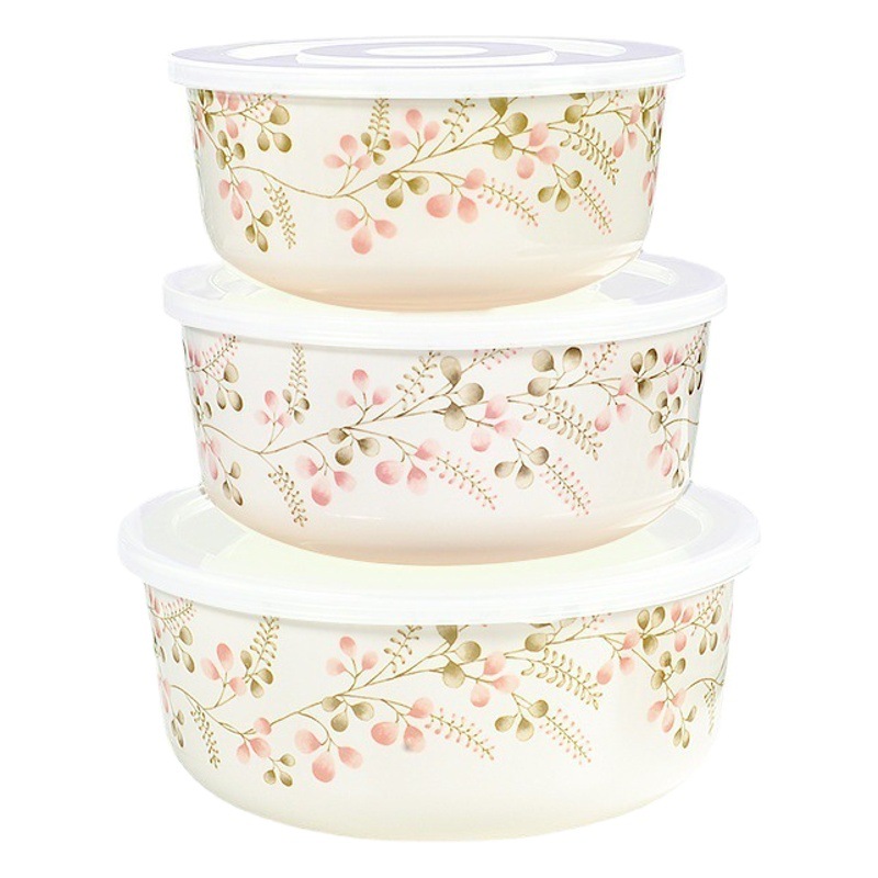 Wuhe cuenco de mantenimiento fresco de tres piezas cuenco de fideos instantáneos vajilla de melamina Flor de melocotón con fiambrera imitación de porcelana redonda Cuenco de sopa universal con tapa