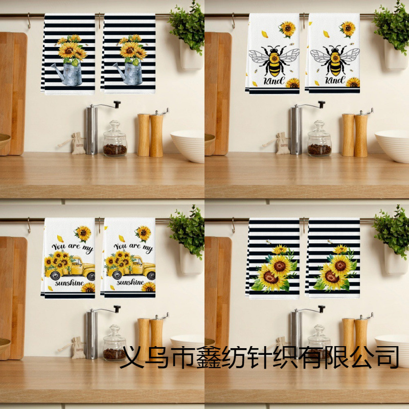 Popular Spring and Summer Sunflower Kitchen Towel, Truck Beach Print Dish Towel, Home Bathroom Decorative Hand Towel