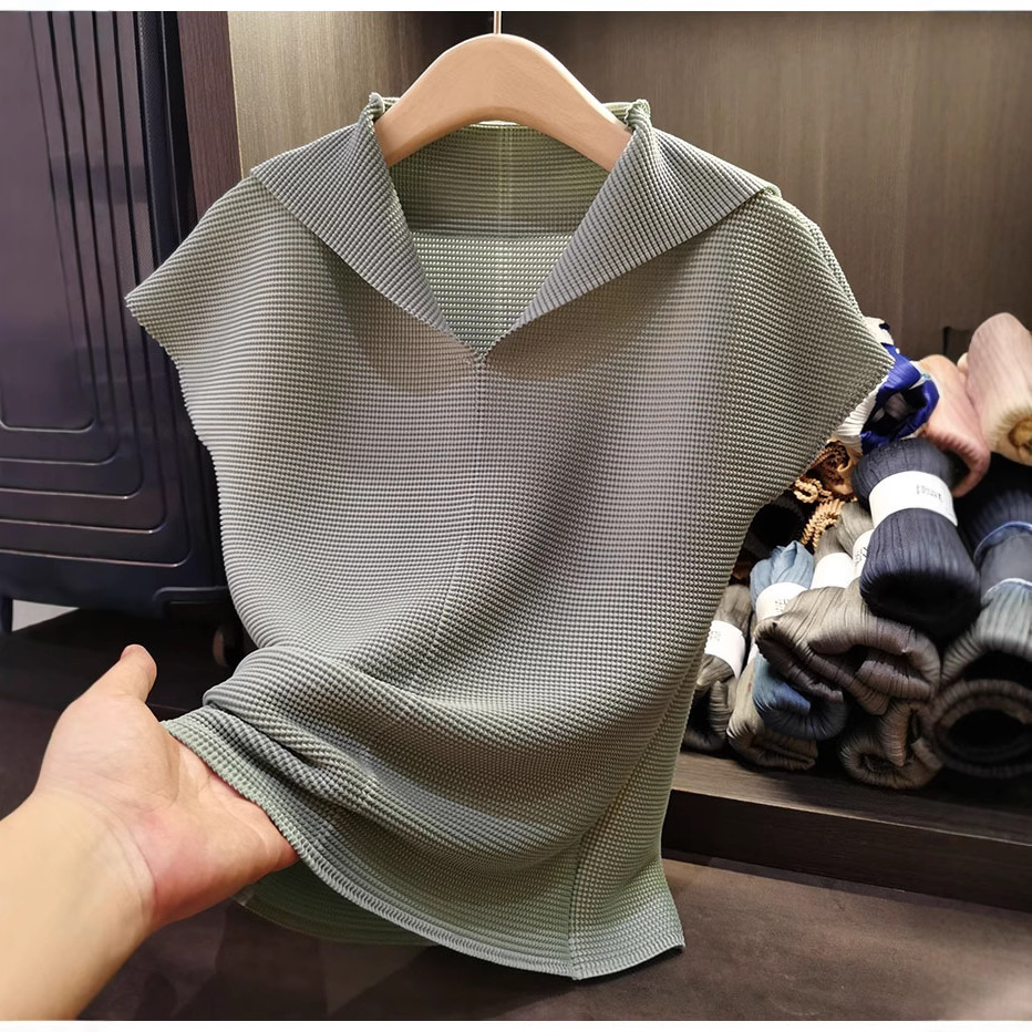 Áo thun cổ chữ V xếp ly dáng ôm thanh lịch nữ — Màu xanh lam nhạt, Màu xanh lục, Màu đen, Màu cam