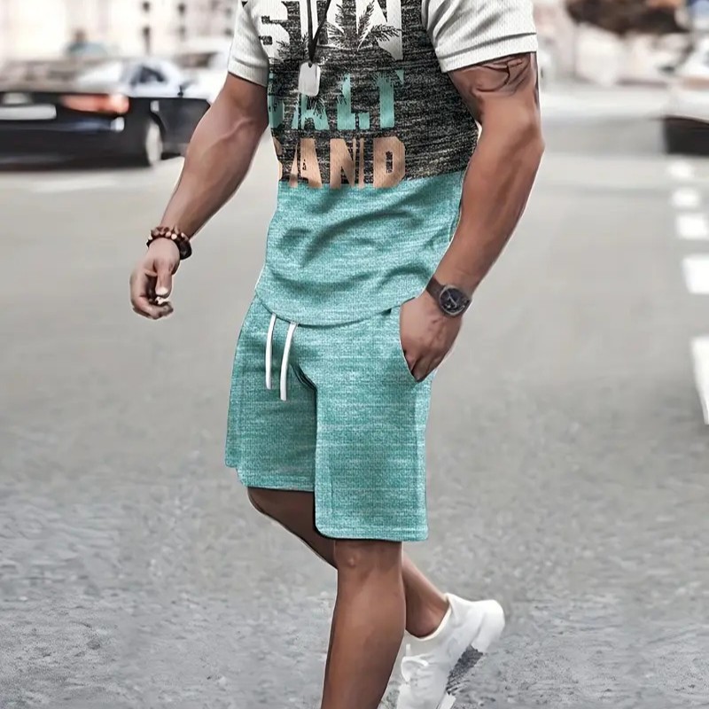 2025 nuevo estilo europeo y americano transfronterizo Amazon tendencia de moda casual camiseta de manga corta pantalones cortos traje ME05 MA04
