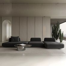 意式极简布艺沙发中古风复古大平层客厅可躺自由模块组合棉麻沙发